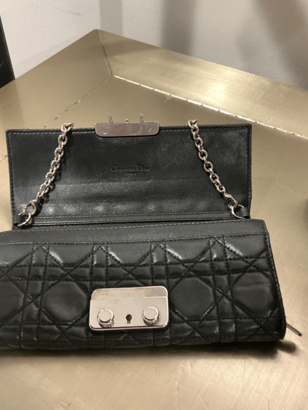 Authentic Christian Dior New Lock Pochette Black Quilted Lambskin Chain Bag - Picture 6 of 9